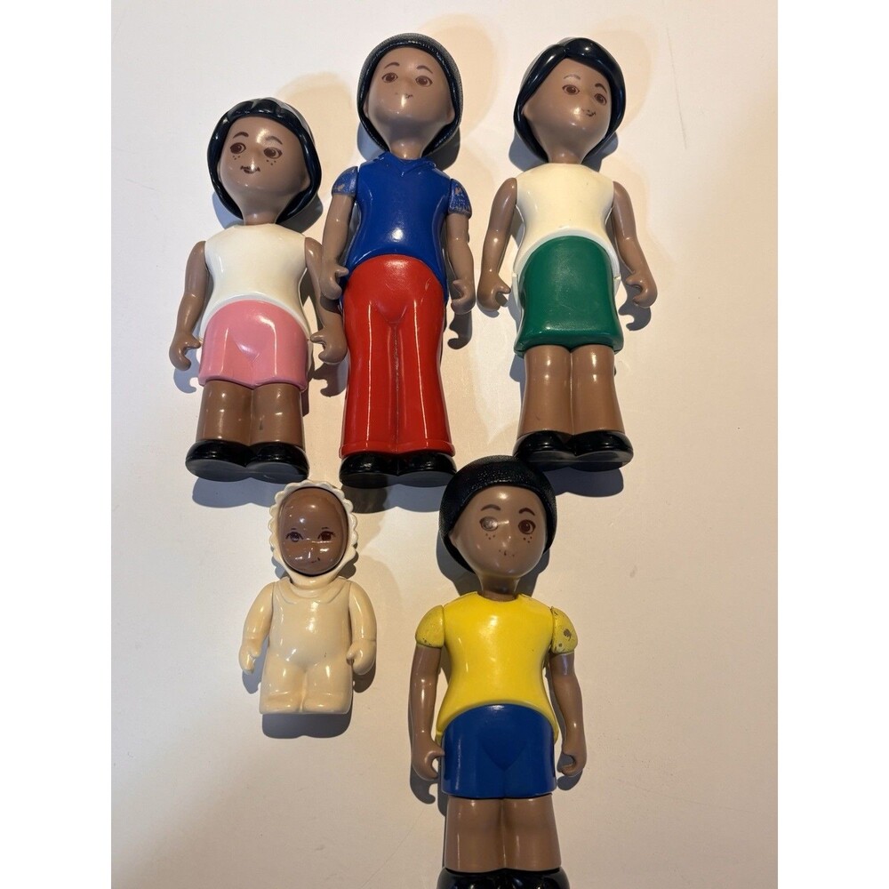 Vintage LITTLE TIKES DOLLHOUSE PEOPLE Figures Black African American Family of 5